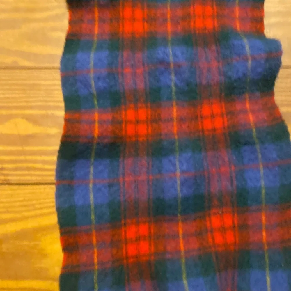 Wool Tartan Plaid Scarf Red and Blue Fringe